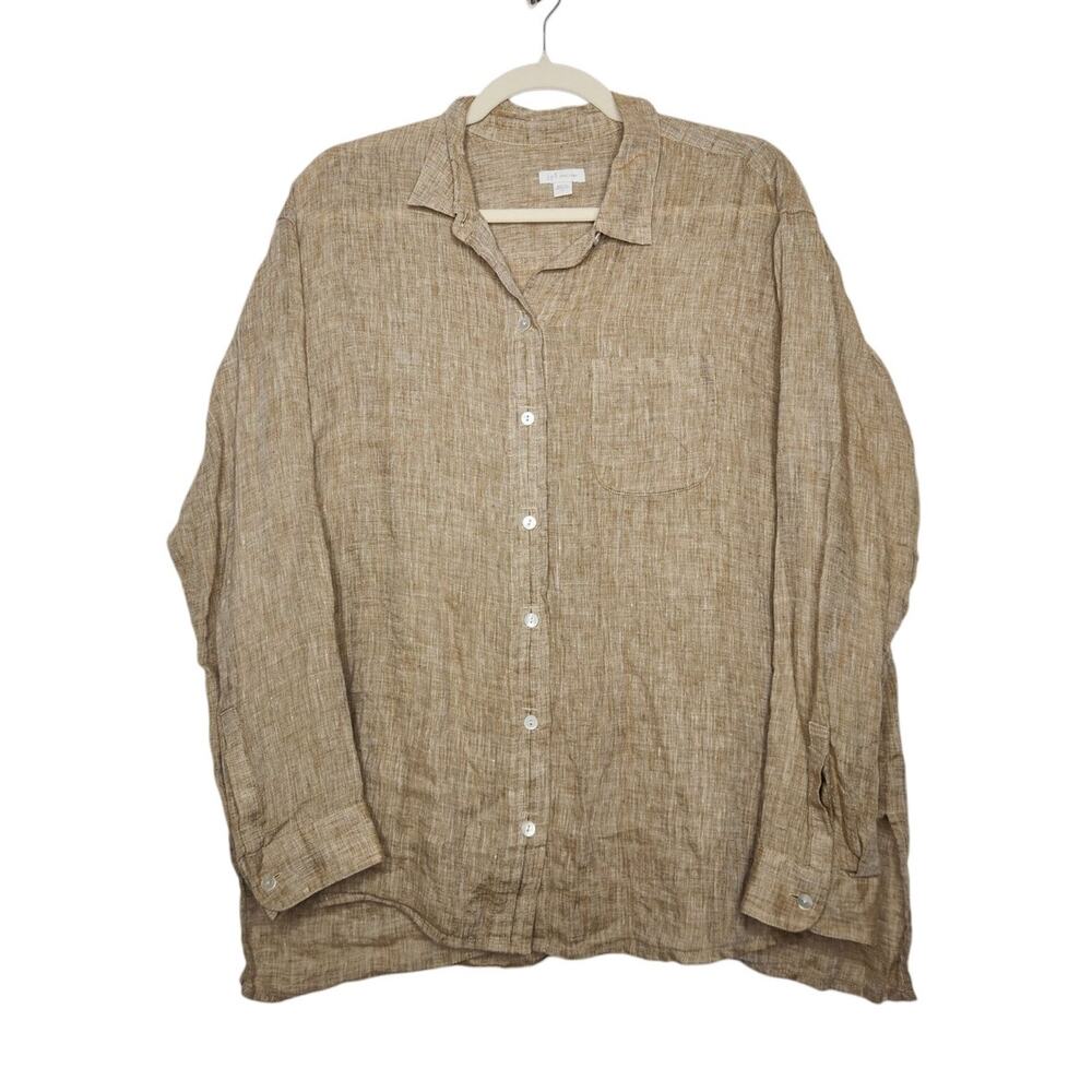 J Jill Love Linen Button Long Sleeve Medium Brownish Boho Beachy Coastal